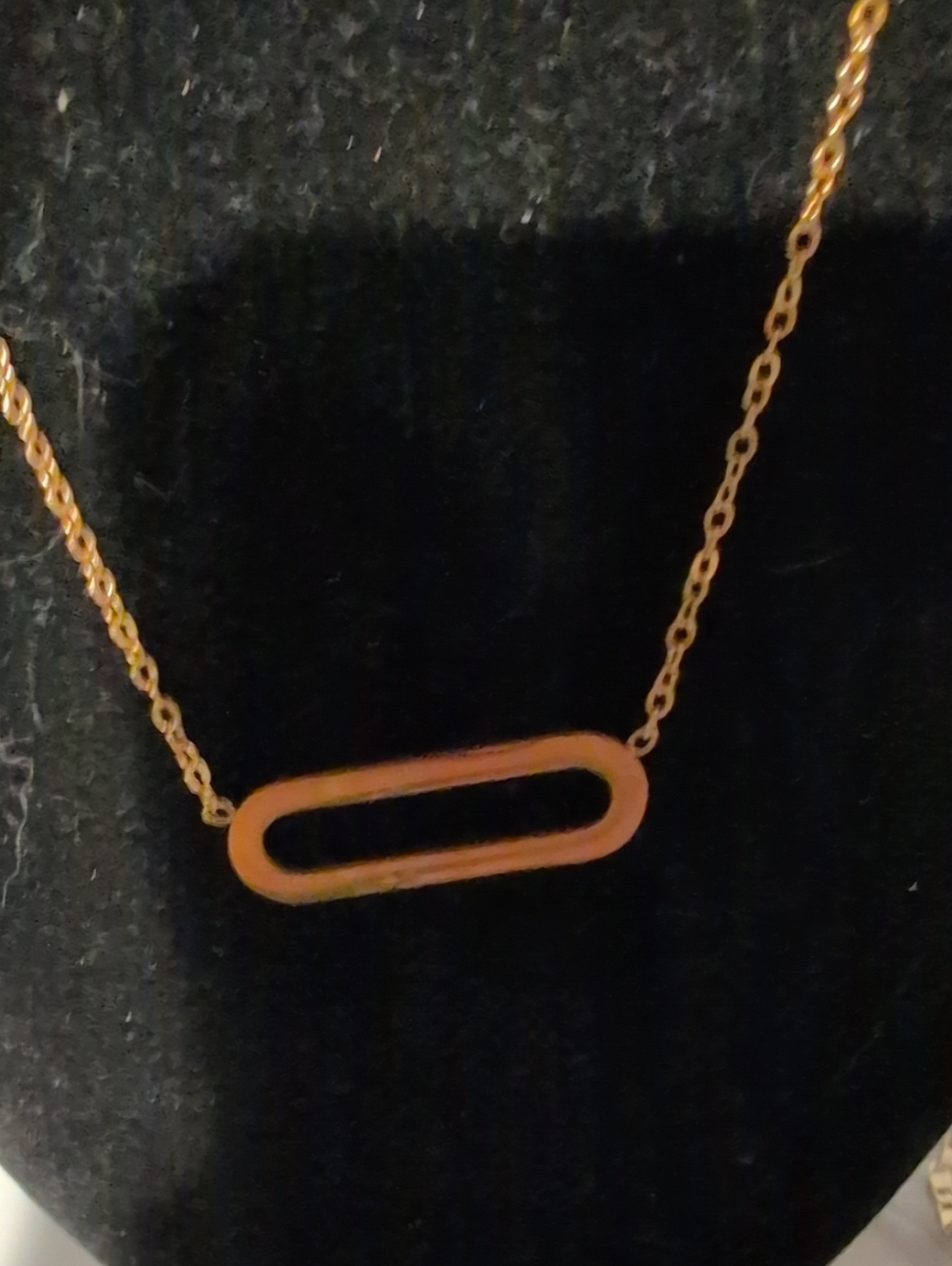 Gold Stainless Steel Minimal Oval Bar Pendant Necklace